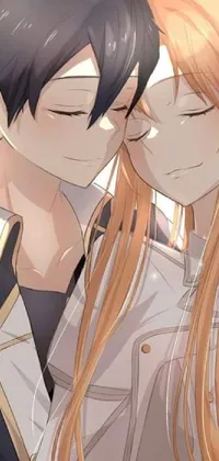 This live phone wallpaper portrays two anime characters in the romantic and action-packed world of Sword Art Online