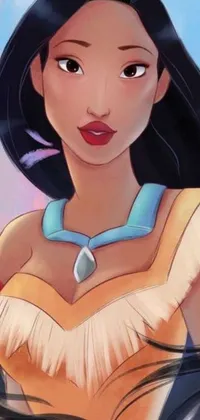 This Disney wallpaper showcases a digital portrait of Pocahontas, a beloved 90s comic book character and Disney princess