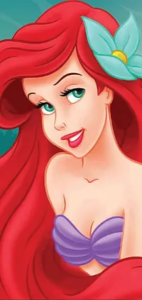 The Ariel live wallpaper features a stunning digital illustration of the beloved character from the Little Mermaid