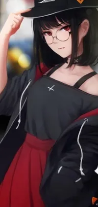 This stunning live wallpaper features an enchanting anime character wearing a black and red robe