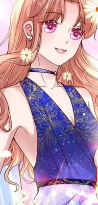 This blue dress girl phone wallpaper depicts a stunning female figure