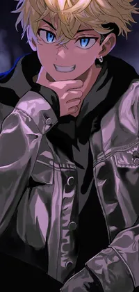 Get a dazzling phone wallpaper with a close-up of a character wearing a jacket