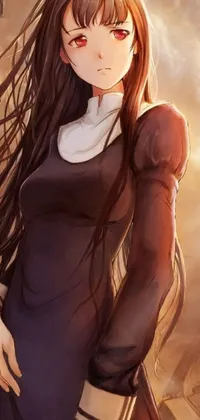 This live wallpaper features a young woman with long, dark brown hair wearing a simple black uniform
