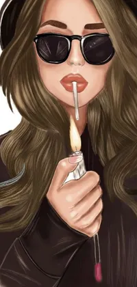 This live wallpaper showcases a captivating vector art featuring a smoking woman with brown hair, shades, and attitude