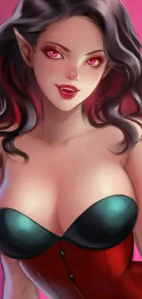 This live wallpaper features a captivating close-up of a woman wearing a vibrant red dress and a red bra