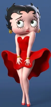 This lively phone live wallpaper features a captivating cartoon character dressed in a stunning red frock, rendered in captivating 3D using advanced raytracing techniques