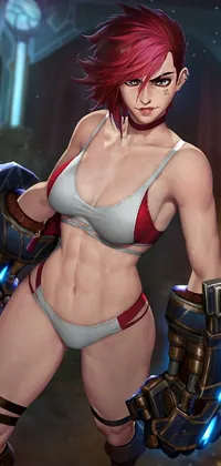 If you are looking for a striking and unique live phone wallpaper, then check out this woman in a bikini holding a sword