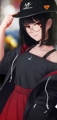 Looking for an engaging phone live wallpaper? Check out our latest creation featuring an anime girl wearing a black dress and hoodie, paired with red glasses