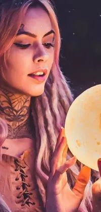 This stunning live wallpaper features a meditating woman with dreadlocks holding a glowing moon
