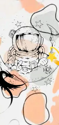 This phone live wallpaper features an astronaut in a space suit rendered in lineart style