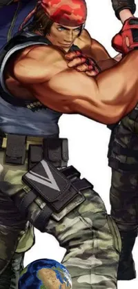 "Live up your phone background with this trending live wallpaper of two men standing closely! Featuring a closeup shot of their arms in a badass pose, wearing cargo pants and open-chest clothing, this animated wallpaper is perfect for those who love edgy and bold vibes