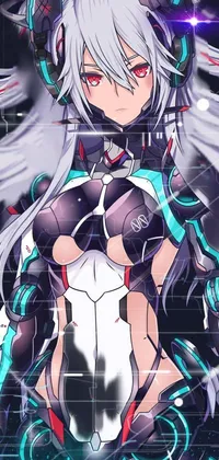 This vivacious live wallpaper features a formidable warrior woman with lengthy white hair and a sword, set against a cyberpunk-themed backdrop