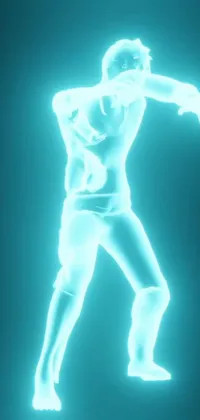 This live wallpaper showcases a stunning hologram of a man standing in the air in an athletic pose