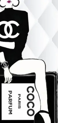 This phone live wallpaper features a stunning pop art drawing of a stylish woman on top of a black suitcase