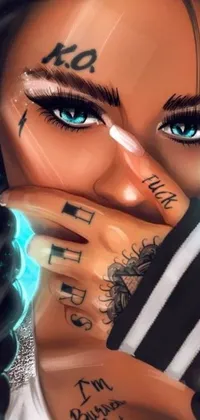 This stunning live wallpaper features a woman with incredible facial tattoos against a highly-detailed digital background
