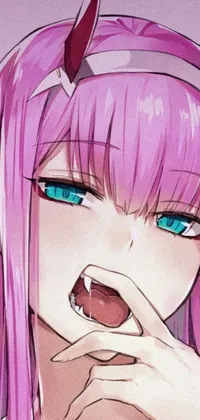 This phone live wallpaper showcases a stunning close-up of a person with pink hair and a lizard-like tongue
