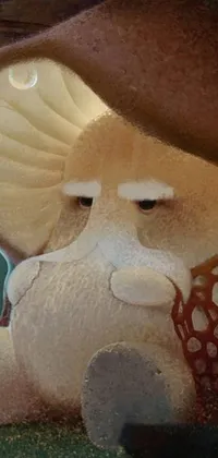 This live wallpaper showcases a close up of an elephant figurine in an underwater mushroom forest