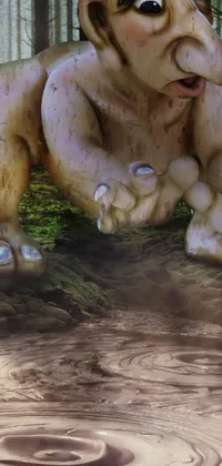 This Phone Live Wallpaper showcases a mesmerizing digital art of a forest with a stunning troll statue as the centerpiece