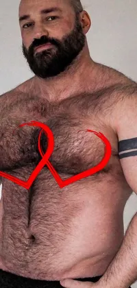 This live wallpaper depicts a man with a tattoo on his chest, rendered in furry art