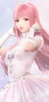 Looking for a breathtaking live wallpaper to elevate your phone's appearance? Check out this stunning digital rendering of a young anime girl with long pink hair and a white dress, complete with intricate arabesque designs