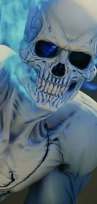 This live wallpaper features a detailed and terrifying skeleton mask close-up