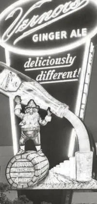 This live wallpaper depicts a black and white photograph of a vintage neon beer advertisement from 1947