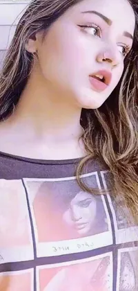 This captivating live wallpaper features a stunning, long-haired woman with pale skin in a casual t-shirt, captured in breathtaking tachisme style