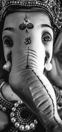 If you're looking for a mesmerizing live wallpaper for your phone, look no further! This close-up image of a hand-crafted elephant statue is breathtakingly detailed, with black and white photography emphasizing its ornate, intricate texture