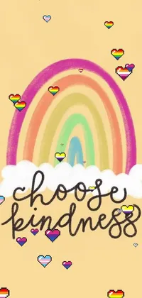 This live wallpaper boasts a cheerful, yellow backdrop with a stunning, multicolored rainbow and fluffy white clouds