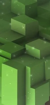 This phone live wallpaper boasts a captivating low-poly render of green cubes arranged neatly on top of each other