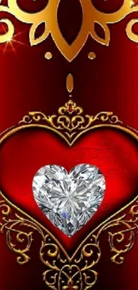 Get this stunning live phone wallpaper featuring a heart-shaped diamond in vivid red