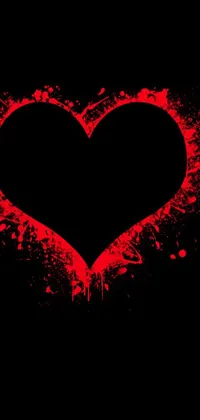This phone live wallpaper features a trendy heart design on a black background with striking red paint splatters throughout