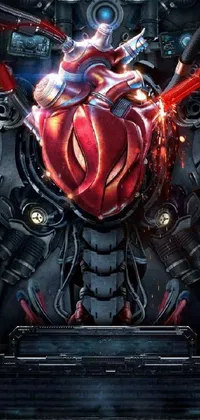 This live phone wallpaper features a cybertronian heart encased in full metal armor and connected to intricate machinery