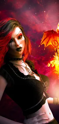 Get lost in a world of fantasy with this stunning live wallpaper featuring a fiery-haired warrior