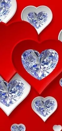 Introducing a stunning phone live wallpaper trend that features heart-shaped diamonds on a red background
