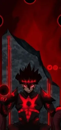 This live wallpaper features a cartoon character seated on a throne of unknown origin, surrounded by a dark glowing red aura