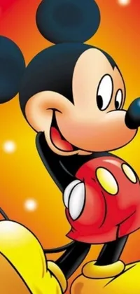 This live phone wallpaper features a close-up image of the beloved cartoon character, Mickey Mouse