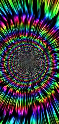 Experience a mesmerizing live wallpaper for your phone with a psychedelic, raytraced image drawing you into a rainbow-diffracted black hole