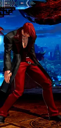 This phone live wallpaper showcases a digital rendering of a man with striking red hair dressed in luxurious velvet