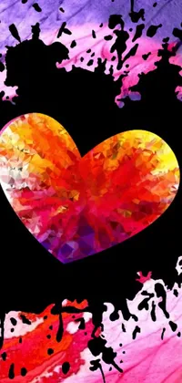 This live phone wallpaper features a stunning digital painting of a heart surrounded by vibrant pink and orange paint splatters