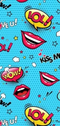 This vibrant live wallpaper for mobile phones showcases a popping array of lips designed with pop art style
