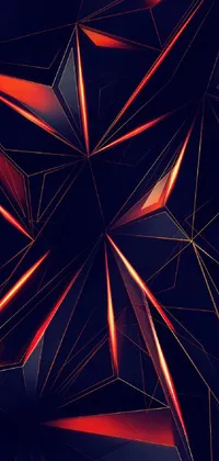 This live phone wallpaper showcases an intricate 3D geometric abstract art featuring large triangular shapes and golden geometric forms, all set against a striking black background