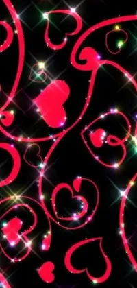 Transform your phone screen into a love wonderland with this black background live wallpaper designed with red hearts and bright sparkles