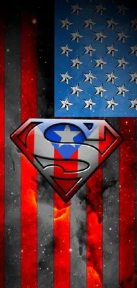 This phone live wallpaper boasts a stunning design of a Superman logo overlaid on a powerful American flag
