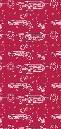 Looking for a striking live wallpaper for your phone? Check out this eye-catching design featuring a futuristic gun-inspired pattern on a bold red background