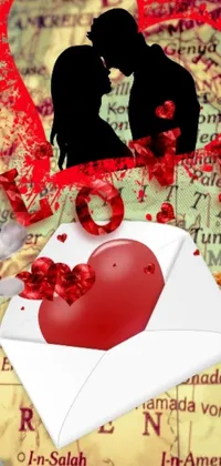 Discover a stunning phone live wallpaper featuring a red heart and white envelope on a beautifully designed map