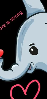 This colorful live wallpaper for your iPhone 15 features a playful and funny cartoon elephant holding a heart-shaped balloon with its trunk