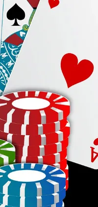 This lively phone wallpaper boasts a detailed illustration of four cards and four poker chips with a dau-al-set design