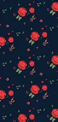 This phone live wallpaper boasts a beautiful pattern of red roses set against a rich navy blue background