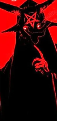 This phone live wallpaper showcases a black and red painting of a demon holding a staff in a striking digital art style